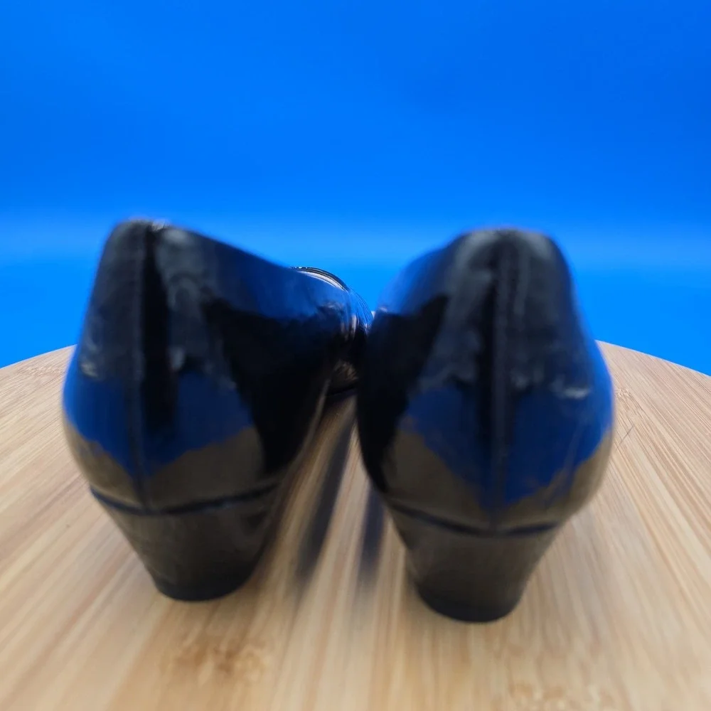 Soft Style Hushpuppies Black Patent Faux Croc‎ Low Heel Pumps Women's 6.5M NWOB